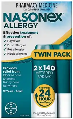 Pharmacy Best Buys Nasonex Allergy Nasal Spray Twin Pack 2 x 140 Metered Sprays offer