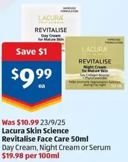 ALDI Lacura skin science revitalise face care offer