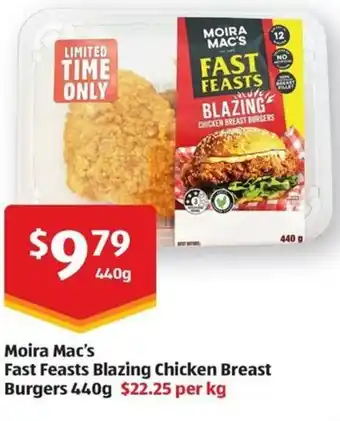 ALDI Moira Mac's Fast Feasts Blazing Chicken Breast Burgers offer