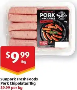 ALDI Sunpork Fresh Foods Pork Chipolatas offer