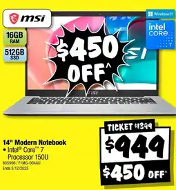 JB Hi-Fi msi 14" Modern Notebook offer