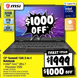 JB Hi-Fi msi 13" Summit 13AI 2-In-1 Notebook offer