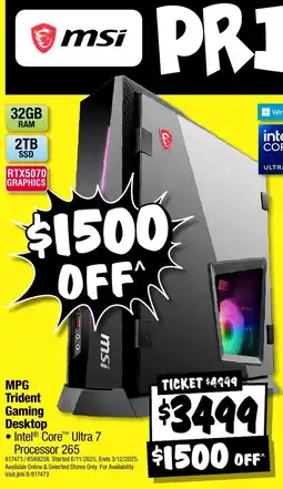 JB Hi-Fi Msi mpg trident gaming desktop offer