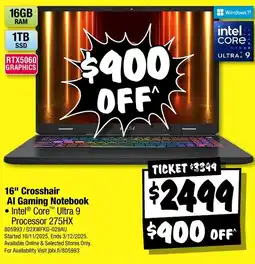 JB Hi-Fi 16" Crosshair Al Gaming Notebook offer