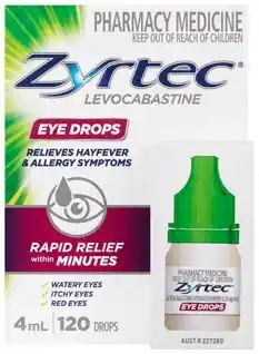 Amcal Pharmacies Zyrtec Hayfever & Allergy Rapid Relief Eye Drops 4mL offer