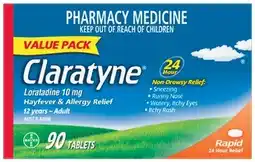 Amcal Pharmacies Claratyne Rapid Hayfever & Allergy Relief Value Pack 90 Tablets offer