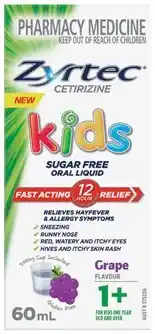 Amcal Pharmacies Zyrtec Kids Allergy & Hayfever Relief Grape Flavour Oral Liquid offer
