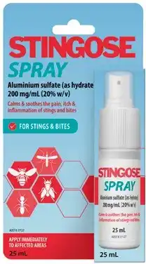 Amcal Pharmacies Stingose For Stings & Bites Spray 25mL offer