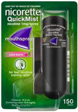 Amcal Pharmacies Nicorette QuickMist Mouthspray Cool Berry 150 Sprays offer