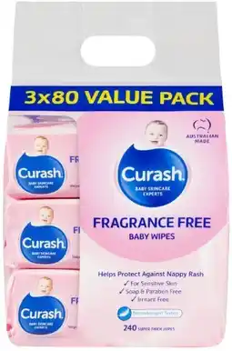 healthylife Curash Baby Wipes Fragrance Free 3 x 80 Pack offer