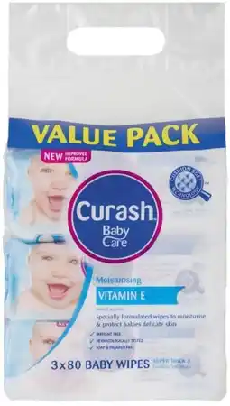 healthylife Curash Baby Moisturising Vitamin E 3 x 80 Baby Wipes offer