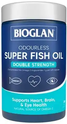 Amcal Pharmacies Bioglan Odourless Super Fish Oil Double Strength 200 Capsules offer