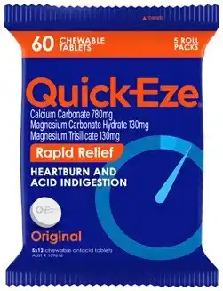 Amcal Pharmacies Quick-Eze Rapid Relief Original 60 Chewable Tablets offer