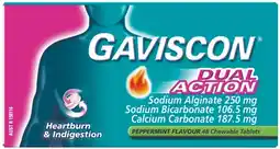 Amcal Pharmacies Gaviscon Dual Action Peppermint Flavour 48 Chewable Tablets offer