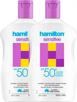 Amcal Pharmacies Hamilton Sensitive Sunscreen Lotion SPF 50+ 265mL offer