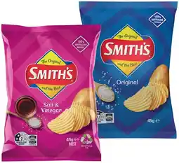 IGA Smith’s Crinkle Cut Chips or Doritos Corn Chips 45g Selected Varieties offer