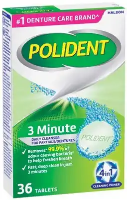 IGA Polident 3 Minute Daily Dentures Cleanser Tablets 36 Pack offer