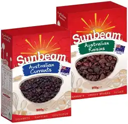 IGA Sunbeam Raisins 375g or Currants 300g offer