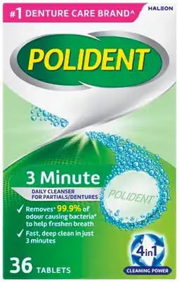 IGA Polident Daily Dentures Cleanser 3 Minute Tablets 36 Pack offer