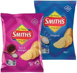 IGA Smith’s Crinkle Cut Chips or Twisties 45g Selected Varieties offer