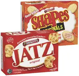 IGA Arnott’s Jatz 225g, Shapes 130-190g or Clix 250g Selected Varieties offer