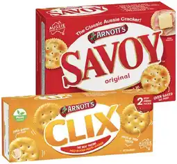 IGA Arnott’s Savoy 225g, Clix 250g or Shapes 130-190g Selected Varieties offer