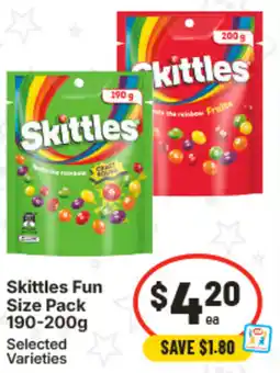 IGA Skittles Fun Size Pack Selected Varieties offer