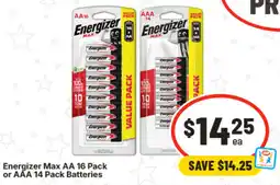 IGA Energizer Max AA 16 Pack or AAA 14 Pack Batteries offer