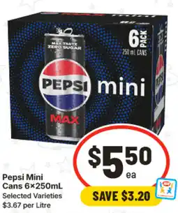 IGA Pepsi Mini Cans Selected Varieties offer