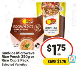 IGA SunRice Microwave Rice Pouch or Rice Cup Selected Varieties offer