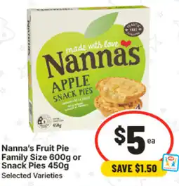IGA Nanna's Fruit Pie Family Size or Snack Pies offer