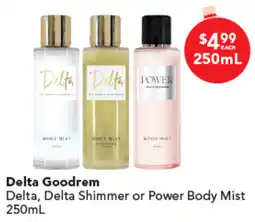 Amcal Pharmacies Delta Goodrem Delta, Delta Shimmer or Power Body Mist offer