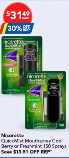 Amcal Pharmacies Nicorette QuickMist Mouthspray Cool Berry or Freshmint offer
