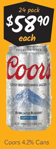 Cellarbrations Coors 4.2% Cans offer