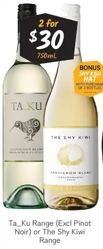 Cellarbrations Ta_Ku Range (Excl Pinot Noir) or The Shy Kiwi Range offer