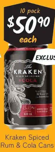 Cellarbrations Kraken Spiced Rum & Cola Cans offer