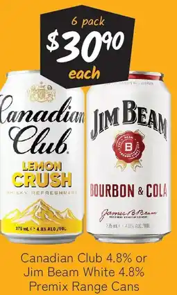 Cellarbrations Canadian Club 4.8% or Jim Beam White 4.8% Premix Range Cans offer