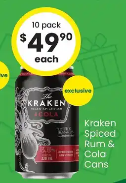 The Bottle O Kraken Spiced Rum & Cola Cans offer
