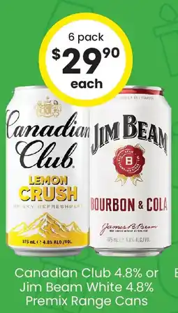 The Bottle O Canadian Club 4.8% or Jim Beam White 4.8% Premix Range Cans offer