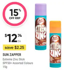 healthylife Sun zapper extreme zinc stick spf50+ assorted colours offer