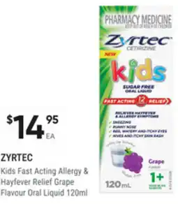 healthylife Zyrtec Kids Fast Acting Allergy & Hayfever Relief Grape Flavour Oral Liquid offer