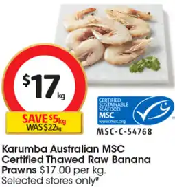 Coles Karumba Australian Thawed Raw Banana Prawns offer