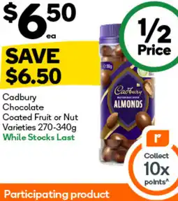 Woolworths Cadbury Chocolate Coated Fruit or Nut Varieties offer
