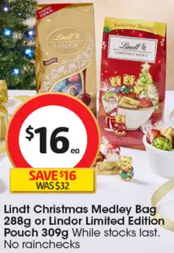 Coles Lindt Christmas Medley Bag or Lindor Limited Edition Pouch offer