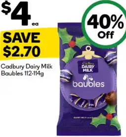 Woolworths Cadbury Dairy Milk Baubles offer