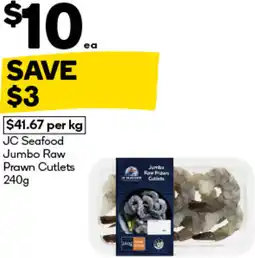 Woolworths JC Seafood Jumbo Raw Prawn Cutlets offer