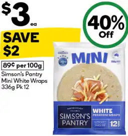 Woolworths Simson’s Pantry Mini White Wraps offer