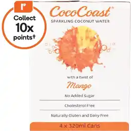 Woolworths CocoCoast Sparkling Coconut Water Mango 4 x 320ml offer
