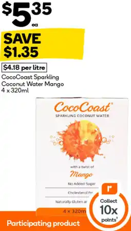 Woolworths CocoCoast Sparkling Coconut Water Mango offer