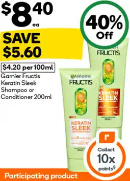Woolworths Garnier Fructis Keratin Sleek Shampoo or Conditioner offer